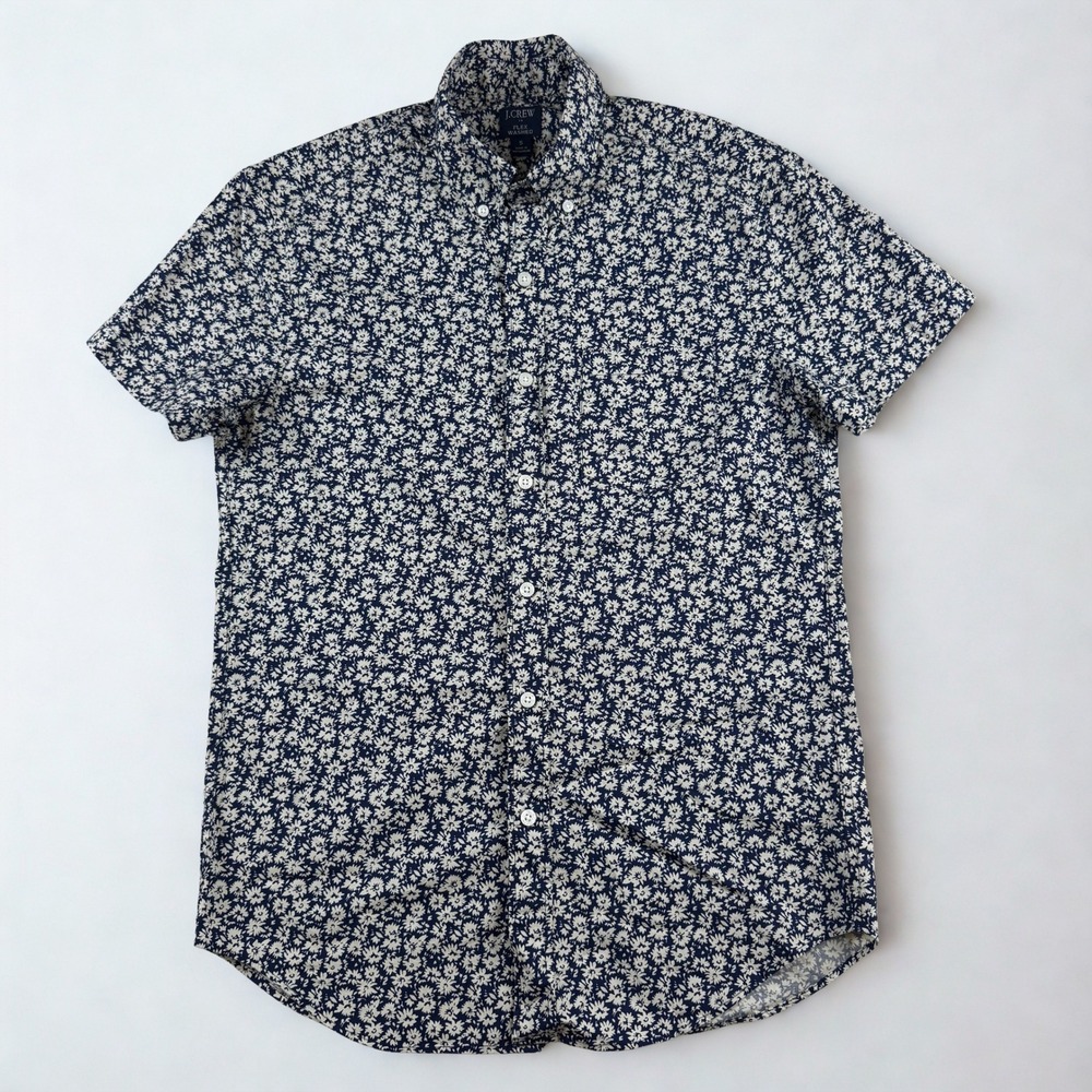 J.Crew Short Sleeve Button Down Mens S Navy Blue Floral Flex Washed Coastal